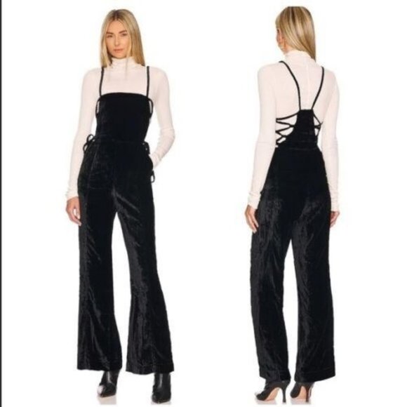 new FREE PEOPLE Forever 90’s plush velvet VISCOSE jumpsuit overalls 294NTM - Picture 2 of 7